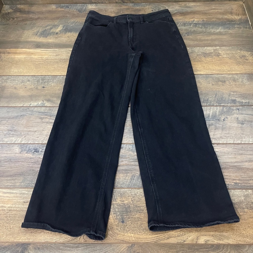 Old Navy Wow Wide Leg Jeans High Rise Black Denim Size 10 Stretch Grunge Boho